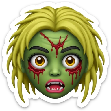 faça uma boneca zumbi estilo emoji do iphone com cabelos pretos cacheados sem muito volume e olhos pretos  sticker