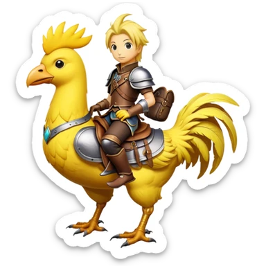 Chocobo with rider, yellow bird carrying a human character sticker