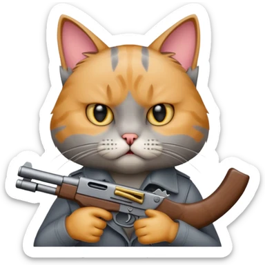 Upset cat with a gun sticker