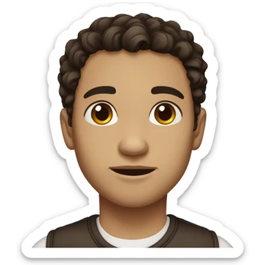 person with dark wavy hair, small brown eyes, brown eyebrows, good outfit and a normal nose, light skin sticker