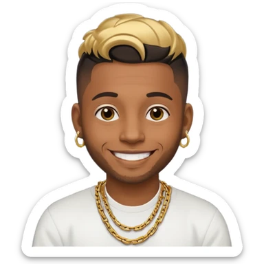 modern music producer, brown skin, short black undercut, gold chain, 30 years old, smiling sticker