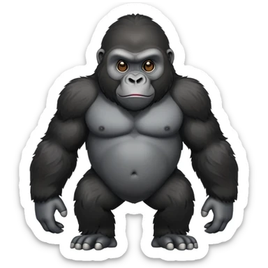 cinematic-friendly cute gorilla-realistic-full-body-crouched on all fours-emoji,-broad-and-powerful-frame-poised-with-confidence,-massive-arms-hanging-slightly-forward,-head-tilted-thoughtfully,-thick-black-fur,-deep-dark-eyes-full-of-intelligence,-simplified-yet-realistic sticker