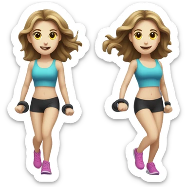 Pale girl with long brunette hair jumping rope fitness sticker