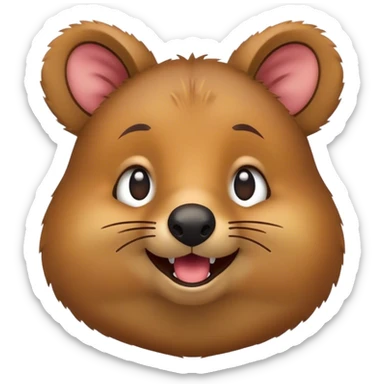 Cinematic Comical Quokka Portrait Emoji, Head tilted dramatically with an exaggeratedly amused expression, featuring a quirky, fluffy brown fur with a wide, playful grin and expressive eyes filled with humorous disbelief, Simplified yet hilariously expressive features, highly detailed, glowing with a slightly sassy glow, high shine, dramatic yet playful, stylized with an air of cheeky marsupial mischief, bright and endearing, soft glowing outline, capturing the essence of a spirited and over‐the‐top quokka, so meme‐worthy it feels like it could beam its way into internet fame instantly! sticker
