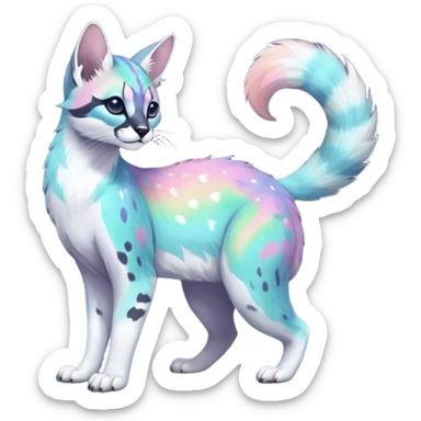 Colorful nebulae nebula starry galactical shiny tropical pale light fruity pastel white glorious iridescent divine exotic cute cool beautiful realistic antasy-caracal-civet-genet-sergal-vernid-Cacomistle-Trico-oncilla-animal-Fakémon-hybrid-fursona (full body) sticker