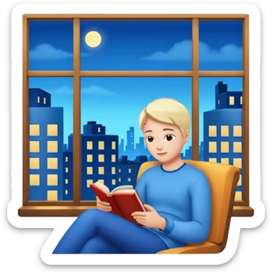 Apartment Windows with person reading + blue light. sticker