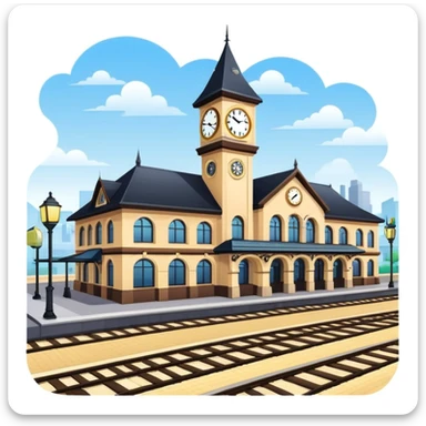 train station with platforms and clock tower sticker