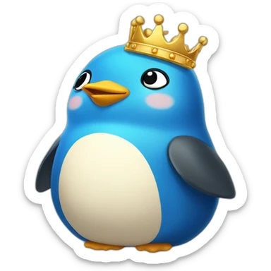 kawaï blue pudgy penguin wearing a golden crown sticker