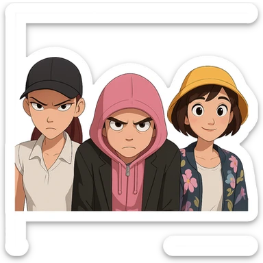 Extract the three characters from the image and place them together on a transparent background, keeping the original style and appearance. sticker