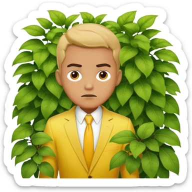 Man in a yellow suit looking suspicious while hiding in a bush sticker