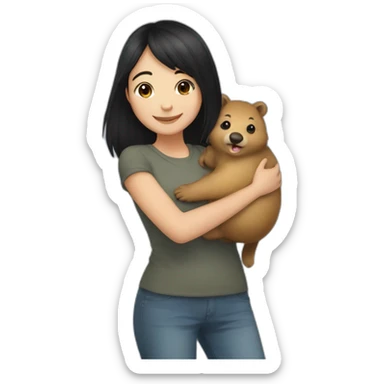 happy-girl-who-is-black-hair-and-hugging-happy-quokka sticker
