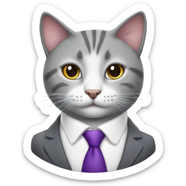 Gray and white cat-realtor in a purple suit sticker