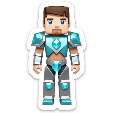 Minecraft character with diamond armor full body, blocky pixelated style sticker