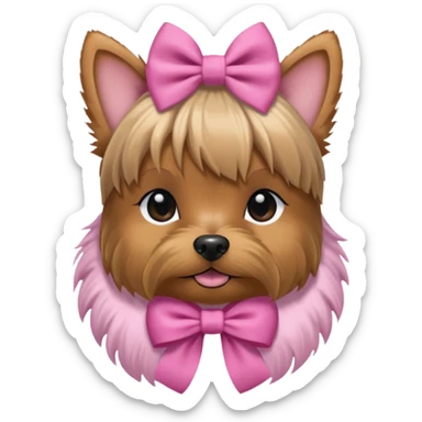 a Yorkshire Terrier face with a ponytail on head tied with a bow. sticker