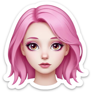 girl with pale skin and pink hair with make up done sticker