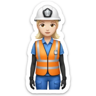 Girl full body standing with her white security helmet and security vest on sticker