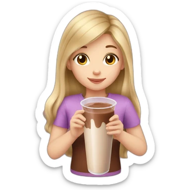 Dark Blonde hair Girl drinking chocolate milk sticker