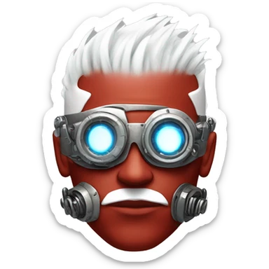 Red skin male cyborg head with white Mohawk, white goatee and white steampunk goggles sticker