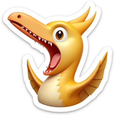 Cinematic Cute Yawning Pterodactyl Portrait Emoji, Head tilted slightly with a dramatic, wide-open yawn, showcasing a slender, gracefully curved body with softly drooping wings and sleepy, half-closed eyes, Simplified yet irresistibly cute features, highly detailed, glowing with a soft, cozy aerial glow, high shine, relaxed yet expressive, stylized with a dash of whimsical flight charm, soft glowing outline, capturing the essence of a drowsy yet affectionate Pterodactyl that appears ready to stretch and yawn its way out of the screen! sticker