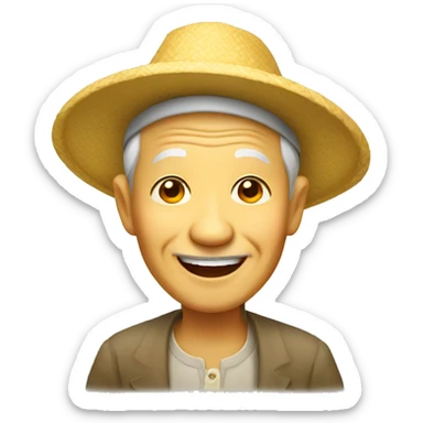 yellow smiling old Vietnamese man with hat sticker