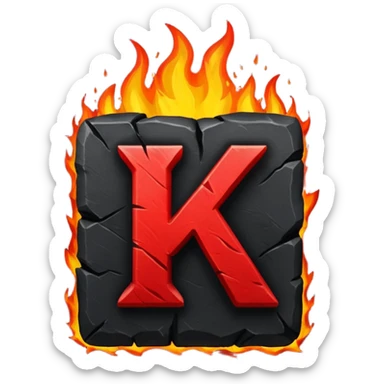 burning coal square with letter K chiseled into it sticker