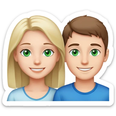 A boy with green/ blue eyes extra white smiling to a girl sticker