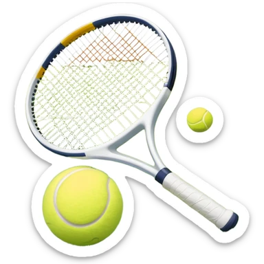 A tennis racket and ball on a grass or hardcourt surface, symbolizing the sport. The racket has a sleek design with tightly strung strings, while the bright tennis ball rests nearby, capturing the essence of precision, agility, and competition. sticker
