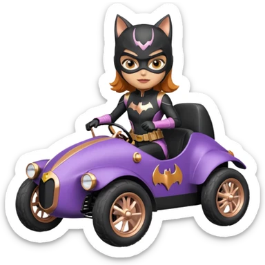 Hot racing action BatGirl’s sixty’s tv show 1932 stealth retro cat burglar sporty petite off-road pursuit mobile cruiser car rose gold accents (reclined and relaxed seating position and attitude) sticker