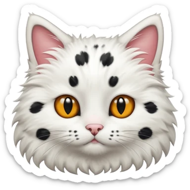 White fluffy cat with black spots all over sticker