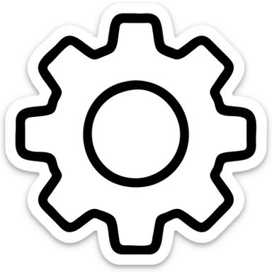 Add a cog icon to the image placeholder, keeping a minimal outline style with no background, focusing on clean and simple black outlines only. sticker