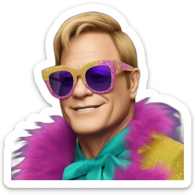 elton john in oversized square cat-eye colorful sunglasses for mardi gras sticker