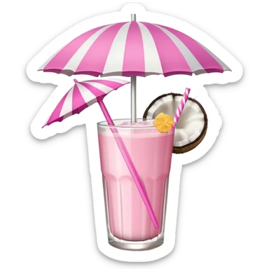 coconut drink with pink umbrella and a pink line straw sticker
