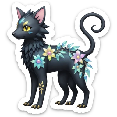 Multicolored sparkly pastel dark iridescent light pale gloomy spooky cute adorable pretty cool elegant realistic floral exotic Trico-Bolthund-Luxray-hybrid, full body sticker