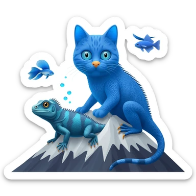 Mountain-Blue-Bird-Blue-Iguana-Blue-Betta-Fish-Russian-Blue-Cat-Fusion-animal-hybrid-creature sticker