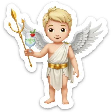 Cupid (with wings) with his arrow in his right hand, mixing a glass of Gin Tonic in his left hand sticker