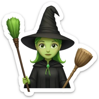 elphaba wicked witch with broom close up sticker