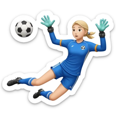 make a girl goalie diving through the air sideways with one soccer ball in both  hands  sticker