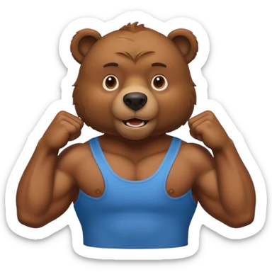 flexing brown bear with tanktop sticker