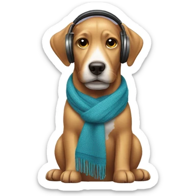 dog wearing scarf and headphones  sticker