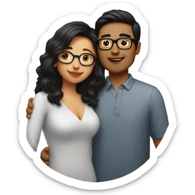 Woman (red hair and glasses) kissing man (black hair and glasses sticker