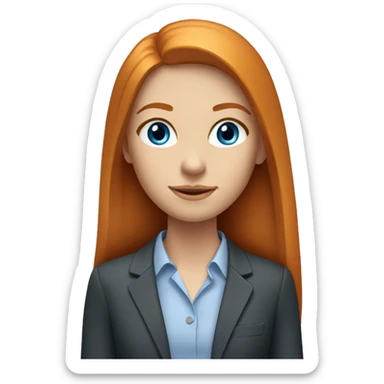 Portrait of a modern ginger girl with long straight hair, blue eyes in business clothes sticker