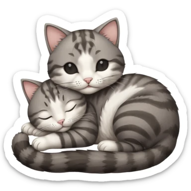 dark grey and white small cat with his eyes closed lying down leaning on its elbow with its paw curled under its head holding it up sticker