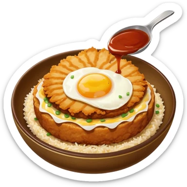katsudon in a bowl with sauce on top sticker