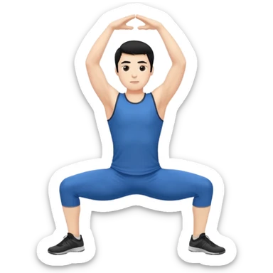 Hombre blanco pelinegro haciendo ejercicio de estiramiento, calentamiento sticker