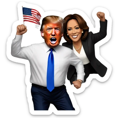 Donald trump dancing with kamala harris before the bulgarian flag sticker