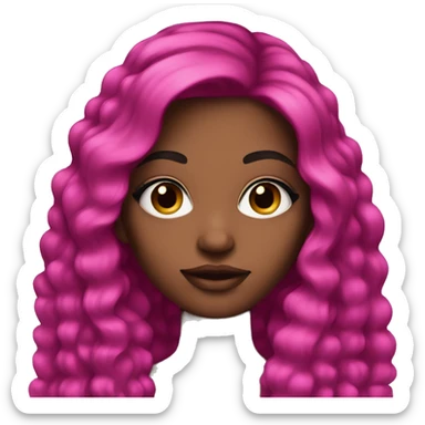 Pretty girl with dark eye makeup and long, magenta pink, thick hair sticker