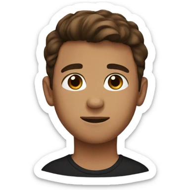 A boy in a black T-shirt, brown hair, and brown eyes sticker