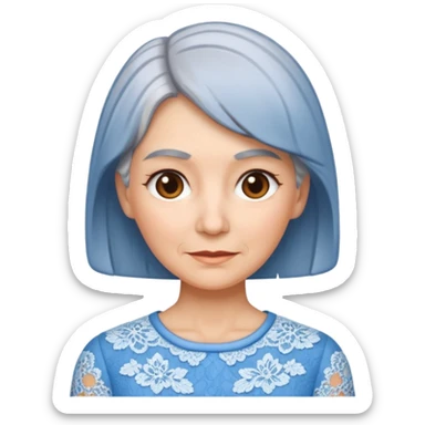 grey haired woman with lace patterned blue top sticker