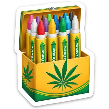 a box of crayola permanent markers with cannabis leaf sticker