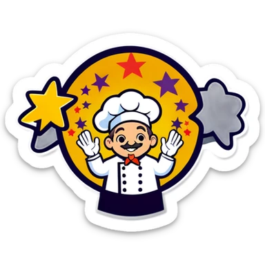 Five stars around the chef sticker